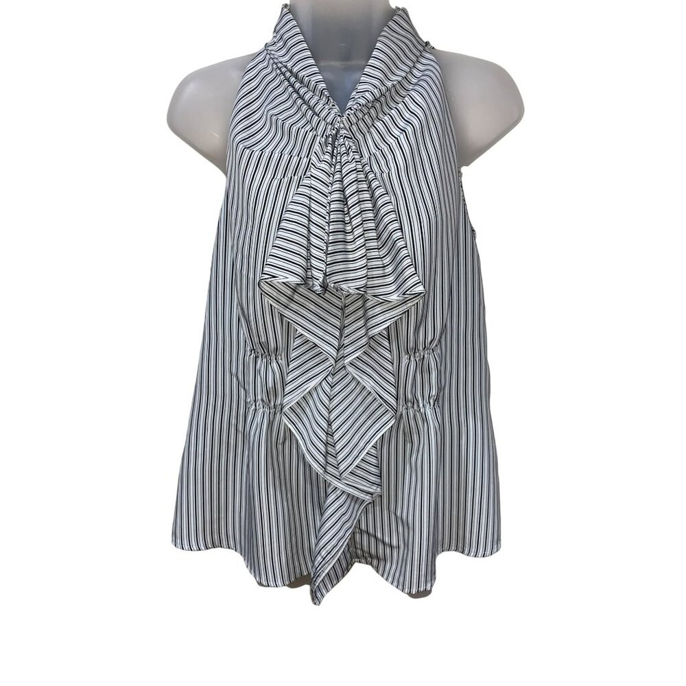 Central Park West Womens Striped Sleeveless Ruffle Blouse Top Size M Black & Whi